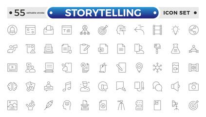 Storytelling and content creator Outline icon, creative campaign among blog audience, article and typewriter of author. Storytelling editable stroke outline icon.
