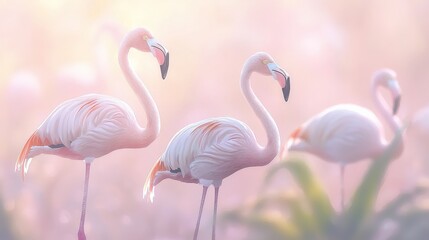 Obraz premium Pink flamingos in soft, dreamy light