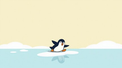 Obraz premium Cheerful Penguin Sliding on Ice