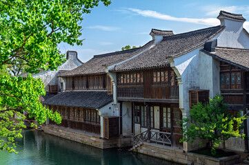 Residential houses near a river in rural southern China