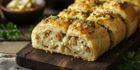 Delicious biscuit roll with stuffing, featuring a savory combination that enhances the traditional biscuit roll experience. Ideal for snack lovers who enjoy a flavorful biscuit roll.