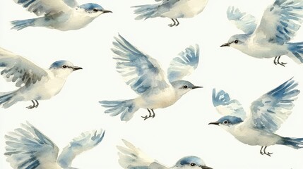 Obraz premium Watercolor painting of many bluebirds in flight