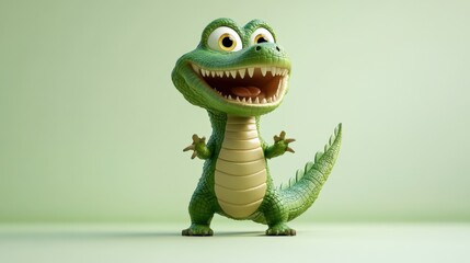 Fototapeta premium a cartoon crocodile stands on a light green background