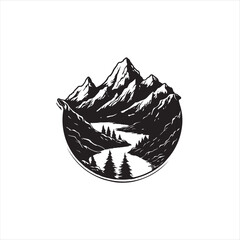 black and white mountains, illustration, vector, nature, mountain, object, pattern, 