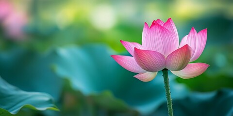 Obraz premium Close up of a pink lotus flower enhancing the beauty of its leaf background, showcasing the delicate details and vibrant colors of the pink lotus flower in a serene natural setting.