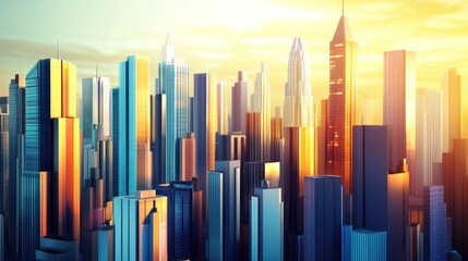 Obraz premium Golden Hour Metropolis: A Vibrant Skyline at Sunset