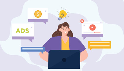 An illustration showcasing creative digital marketing with ads, featuring a diverse range of visually striking advertisements across digital platforms.