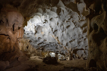 Interior of the large hall of old Karain cave, hidden in Mediterranean region. Confirms human...