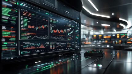 Fototapeta premium Futuristic Stock Market Control Room: Advanced Technology and Data Visualization