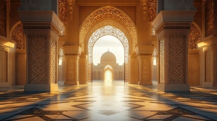 Obraz premium Golden Hour at the Grand Mosque: Architectural Marvel