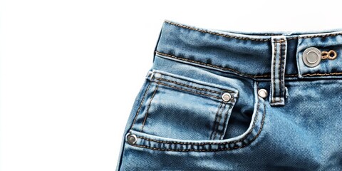 Blue jeans pants showcased against a white background. This image highlights denim texture, fashion elements, and design details like buttons and seams. Perfect for business, shopping, and sales