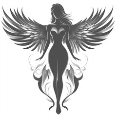 Obraz premium Gray silhouette of winged woman.