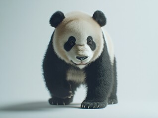 Fototapeta premium A panda bear walks forward on a white background