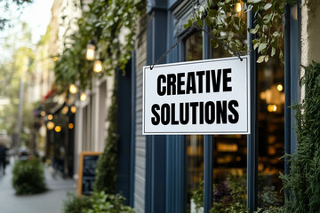Obraz premium Creative solutions message on a white signpost