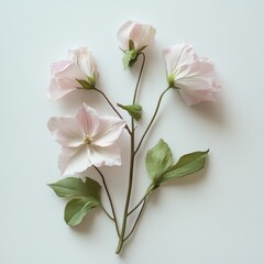 Obraz premium a sprig of light pink flowers on a white background