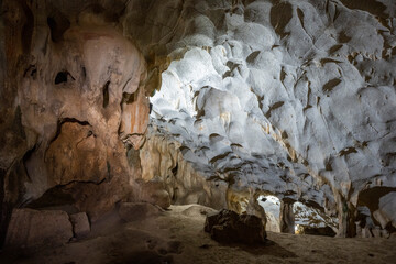 Interior of the large hall of old Karain cave, hidden in Mediterranean region. Confirms human...