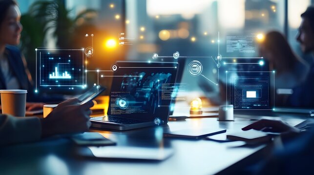 A group of professionals using virtual collaboration tools for a digital transformation workshop