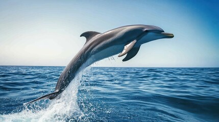 Fototapeta premium A Majestic Dolphin Leaps Through the Ocean's Embrace