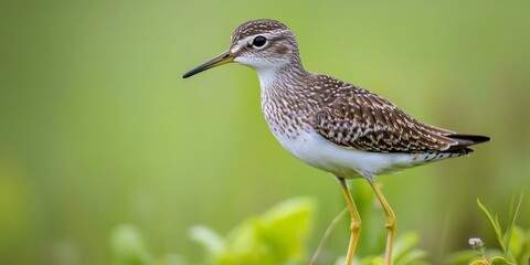 Wood Sandpiper during spring migration at a wetland, the Wood Sandpiper showcases its elegant behavior as it traverses the landscape in search of food and nesting grounds.