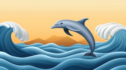 Fototapeta premium A solitary dolphin emerging from the ocean waves in a wild, natural environment