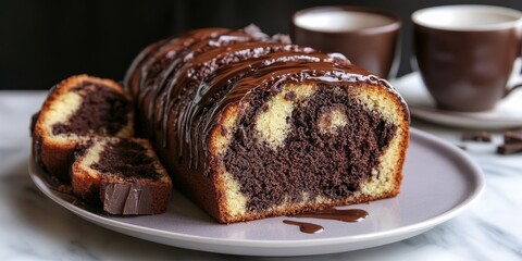 Indulge in a rich chocolate glazed marble loaf cake that delights the senses. This luscious chocolate glazed marble loaf cake features swirls of chocolate, perfect for any occasion.