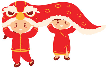 Children Performing Lion Dance Celebration, Design Inspiration, Illustration, Character