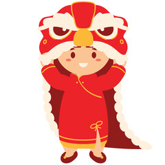 Child Wearing a Lion Dance Costume, Design Inspiration, Illustration, Character