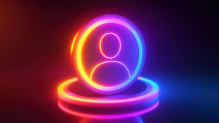 Vibrant Neon Profile Icon on Glowing Platform: Digital Identity and User Interface Design