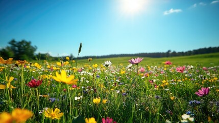 Obraz premium Vibrant Wildflower Meadow Under Summer Sun