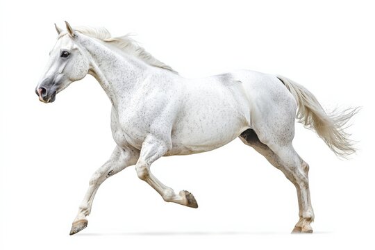 white horse running on a white background