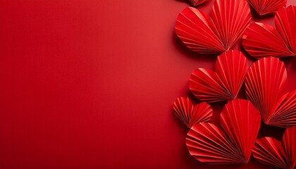 Obraz premium valentine's day concept. Top view of many red origami hearts on red background.Generated image