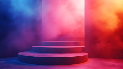 Obraz premium A vibrant stage with colorful fog, ideal for performances or events.