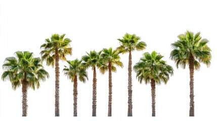 seven palm trees isolated on white