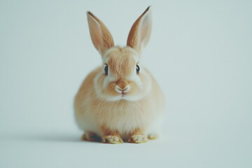 Obraz premium a tan bunny sits against a white background