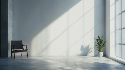 Minimalist Interior Design: Sunlit Room with Chair and Plant
