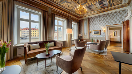 Fototapeta premium Luxury Apartment with River View: Elegant Interior Design