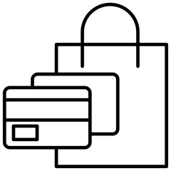 Payment Shopping Bag Icon, Black And White Outline Icon Symbol