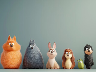 Obraz premium Charming Cartoon Characters with Pet-Inspired Designs: Whimsical, Playful, and Endearing Companions for All Ages, Radiating Irresistible Personalities and Adorable Traits.