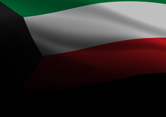 Kuwait flag flies majestically on a black background