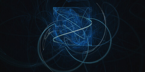 the black background with an abstract pattern resembles a spiral galaxy with twisting lights