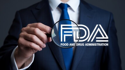 FDA Approved Health Product Standards: Laptop User Controls System via FDA Icon on Virtual Screen