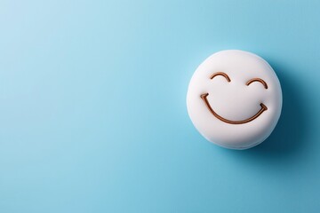 Thank you for your attention with a friendly smile on a clean blue background that enhances a warm atmosphere