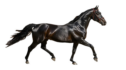Fototapeta premium Black Horse running up on white or transparent background, PNG, black horse png