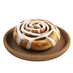 Fototapeta premium Classic Cinnamon Roll with Powdered Sugar on Wooden Plate 