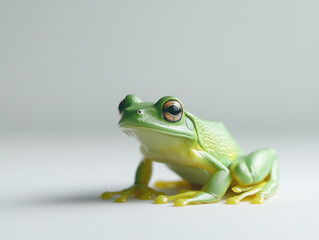 Obraz premium A Vivid Green Frog Stands Out Against a White Background, Highlighting Its Intricate Textures and Natural Beauty in a Striking Contrast.