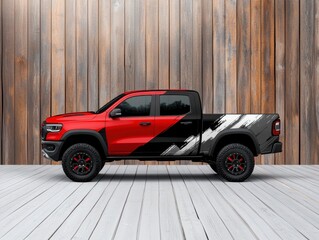 Innovative vehicle wrap design for a roofing company featuring bold colors and striking graphics