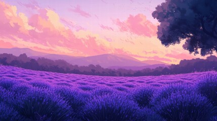 Tranquil sunset over lavender fields aerial photography of provence