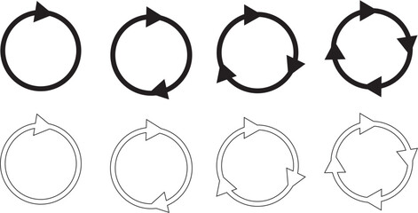 Circle arrows set, loading symbols, arrow recycle, using recycled resources, refresh signs isolated, spinning loading symbol, redo process, biodegradable, recyclable, rotation, reload sign