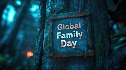 Global family day celebration sign in mystical forest setting Global Family Day