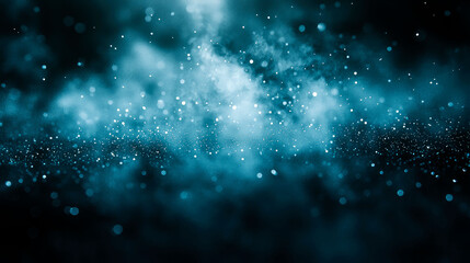 Fototapeta premium Abstract teal smoke and sparkles on black background.